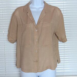 Loose-fitting v-neck blouse tan/sand colour petite XS Banana Republic EUC